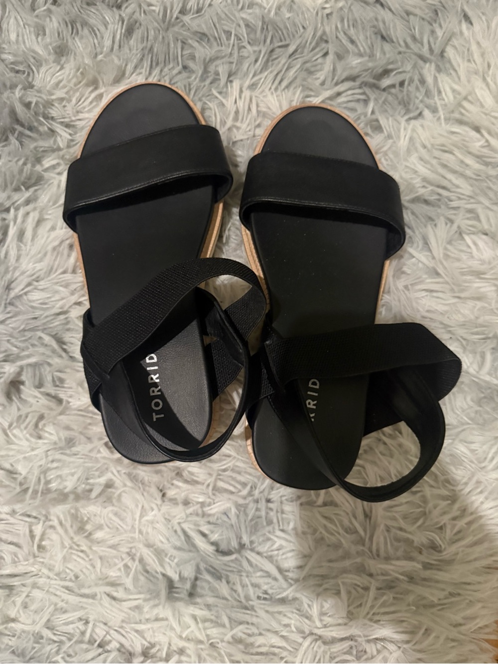 torrid Black Elastic-Strap Slide Sandals with Wide Front Band